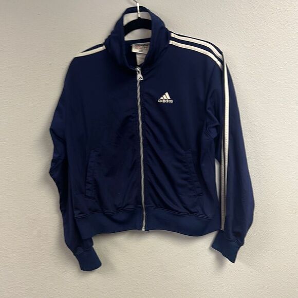VTG‎ Adidas Men's Navy Blue Full Zip Three Stripe 90s Sweatshirt Size M - Picture 1 of 8